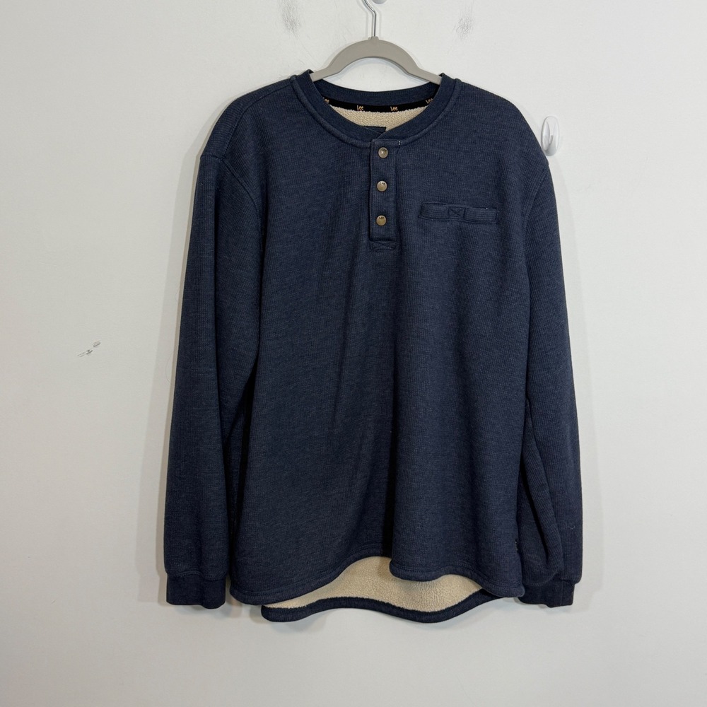 Lee Mens Shirt XL Blue Faux Sherpa Lined Henley Gorpcore Outdoor Thermal